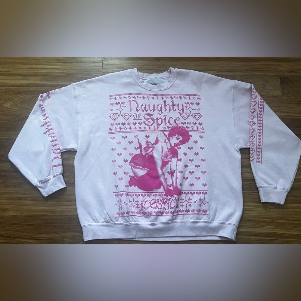 ICE SPICE  NAUGHTY OR SPICE CREWNECK HOLIDAY SWEATER PINK SIZE XXL FAN WEAR